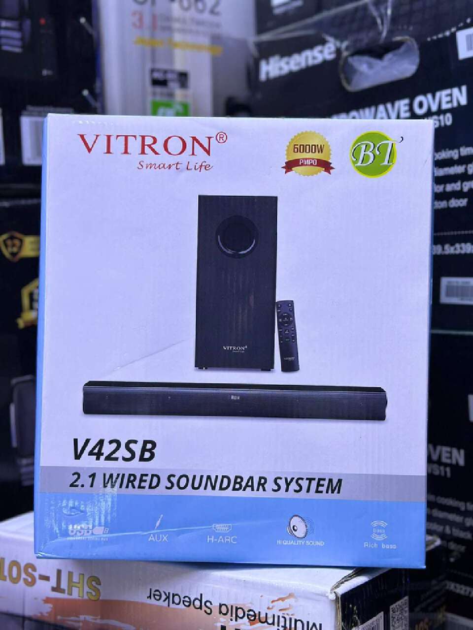 NEW VITRON V42SB 2.1 CH  6000W PMPO WIRED SOUNDBAR SYSTEM USB AUX H-ARC HIGH QUALITY SOUND RICH BASS WITH REMOTE
