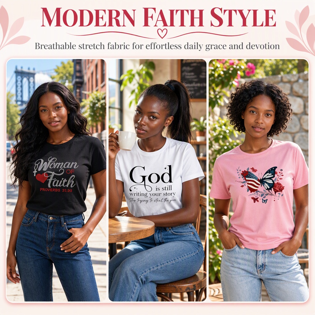 3-Pack Women's African Themed Printed Short Sleeve T-Shirts, Inspirational Casual Ladies Tops, Item