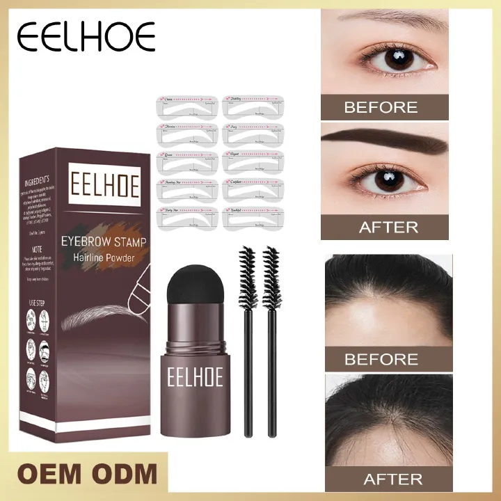 Eyebrow Stamp Stencil Kit - 10PCS One Step Eyebrow Shaping Kit, 2 Brushes, Professional Brow Powder Waterproof Long-Lasting Professional Makeup