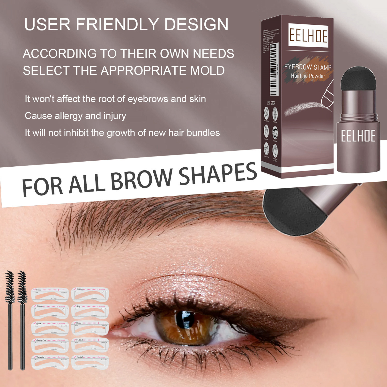Eyebrow Stamp Stencil Kit - 10PCS One Step Eyebrow Shaping Kit, 2 Brushes, Professional Brow Powder Waterproof Long-Lasting Professional Makeup