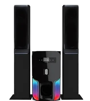Globalstar GS-6502  2.1CH Mini Home Theater MULTIMEDIA WOOFER SYSTEM WITH 2 TALL Boys SPEAKERS SUBWOOFER with AC DC USB/FM/BLUETOOTH 15,000W PMPO HI-FI   Sound Speaker System