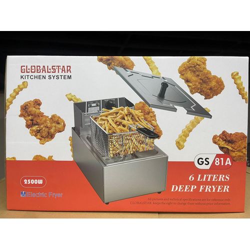 Globalstar 6 LITRES STAINLESS STEEL Body 6L SINGLE TANK Energy Efficient Double Electric Chips , Chicken , French Fries, MANDAZIS Deep Fryer Machine  For Commercial and House Hold Purpose Global Star