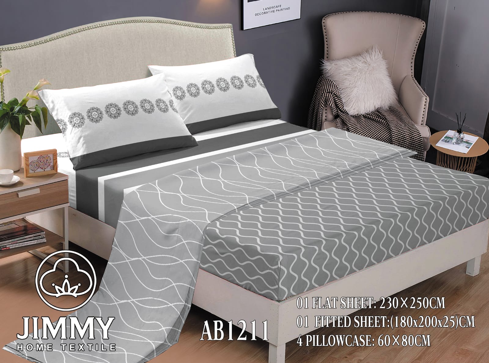 6pcs of 7*8 Bedsheet Set come as One Fitted Bedsheet {180×200×25}cm One  Flat Sheet {230×250}cm and 4 pillow cases {60×80}cm Pure cotton Bedding Set
