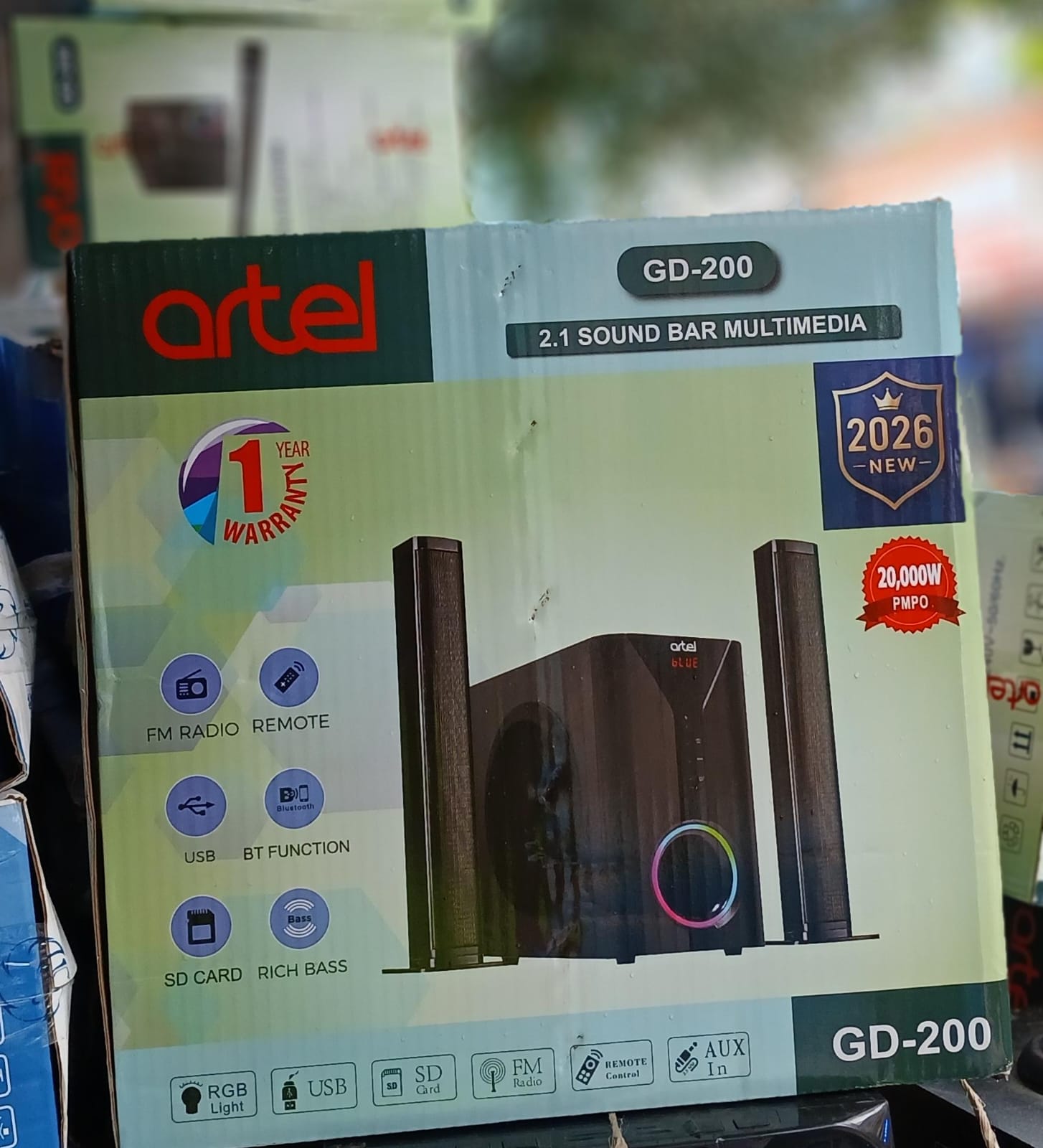 Artel GD-200 2.1CH Tall Boy Mini Home Theater USB, SD, FM, BT Function 20000W PMPO Multimedia Sound Bar Speaker System Soundbar Quality Subwoofer with Remote Control Woofer