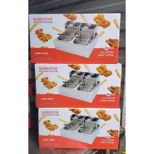Globalstar 6 +6LITRES STAINLESS STEEL Body 12L SINGLE TANK Energy Efficient Double Electric Chips , Chicken , French Fries, MANDAZIS Deep Fryer Machine For Commercial and House Hold Purpose