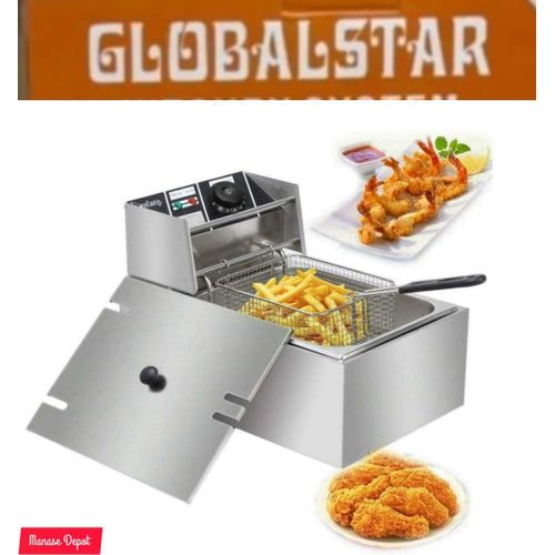 Globalstar 6 LITRES STAINLESS STEEL Body 6L SINGLE TANK Energy Efficient Double Electric Chips , Chicken , French Fries, MANDAZIS Deep Fryer Machine  For Commercial and House Hold Purpose Global Star