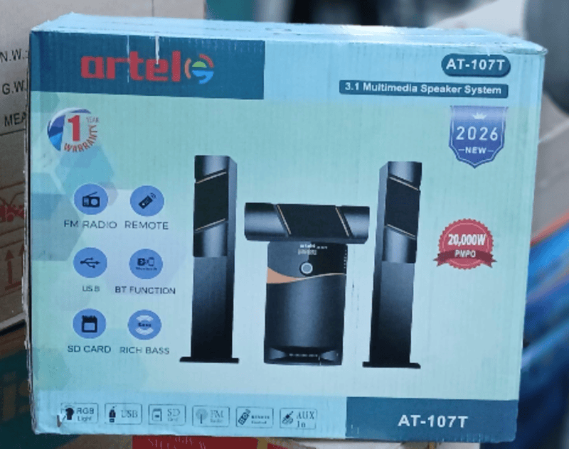 Artel AT-107T 3.1CH Mini Home Theater System USB, SD, FM, BT Function Tall Boys 20000W PMPO Multimedia Sound Speaker System Hifi Sound Quality Subwoofer with Remote Control Woofer
