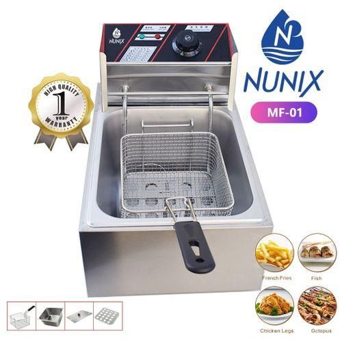 Nunix 6 LITRES STAINLESS STEEL Body 6L SINGLE TANK Energy Efficient Double Electric Chips , Chicken , French Fries, MANDAZIS Deep Fryer Machine  For Commercial and House Hold Purpose