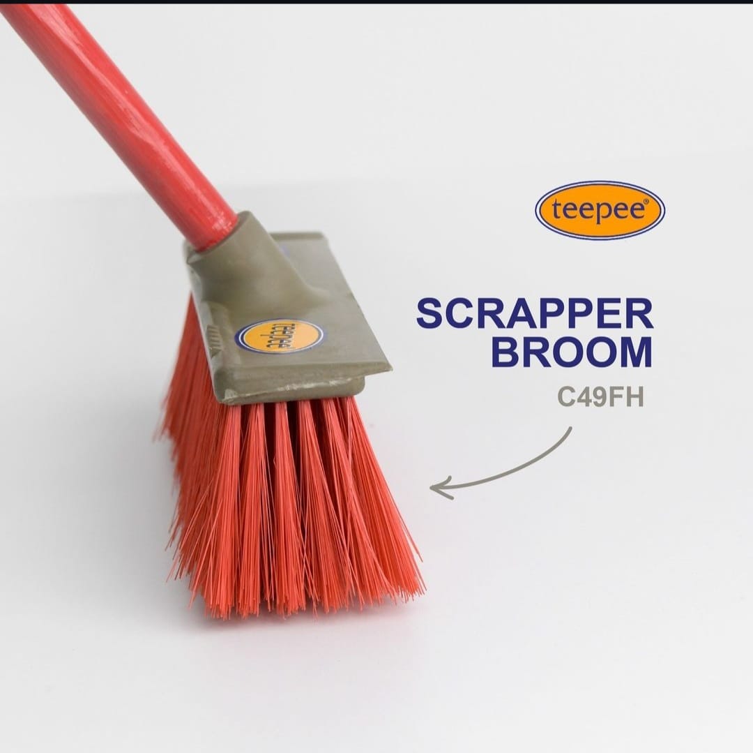 C49 Teepee Scrapper Soft Broom with  Long stick for comfortable grip & easy use, Soft yet firm bristles for effective sweeping, Sweeps dust & dirt with ease