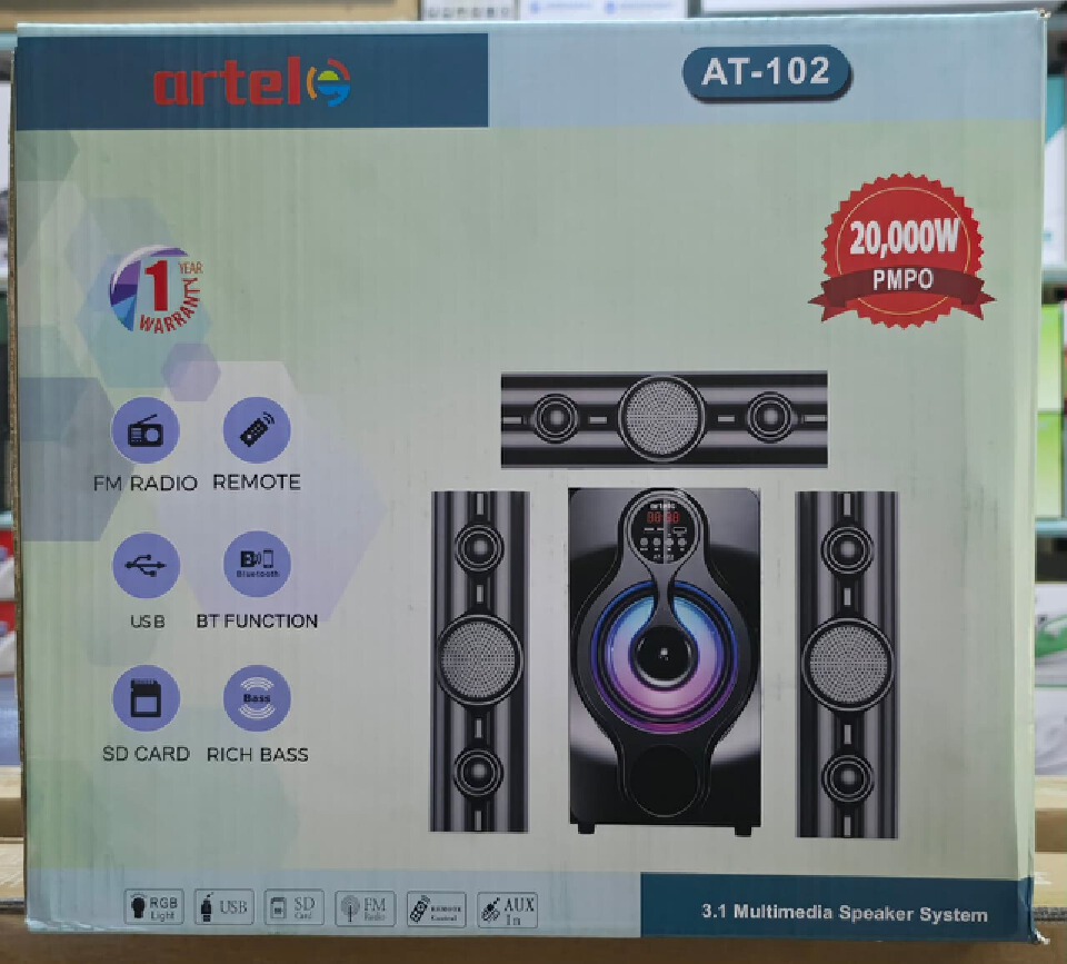 Artel AT-102 3.1CH Mini Home Theater System USB, SD, FM, BT Function 20000W PMPO Multimedia Sound Speaker System Subwoofer with Remote Control Woofer