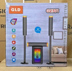 GLD G2301 3.1 Channel Multimedia Speaker System Tall Boys Bluetooth, Remote Control, USB, FM Radio Subwoofer System 8" Rich Bass Woofer