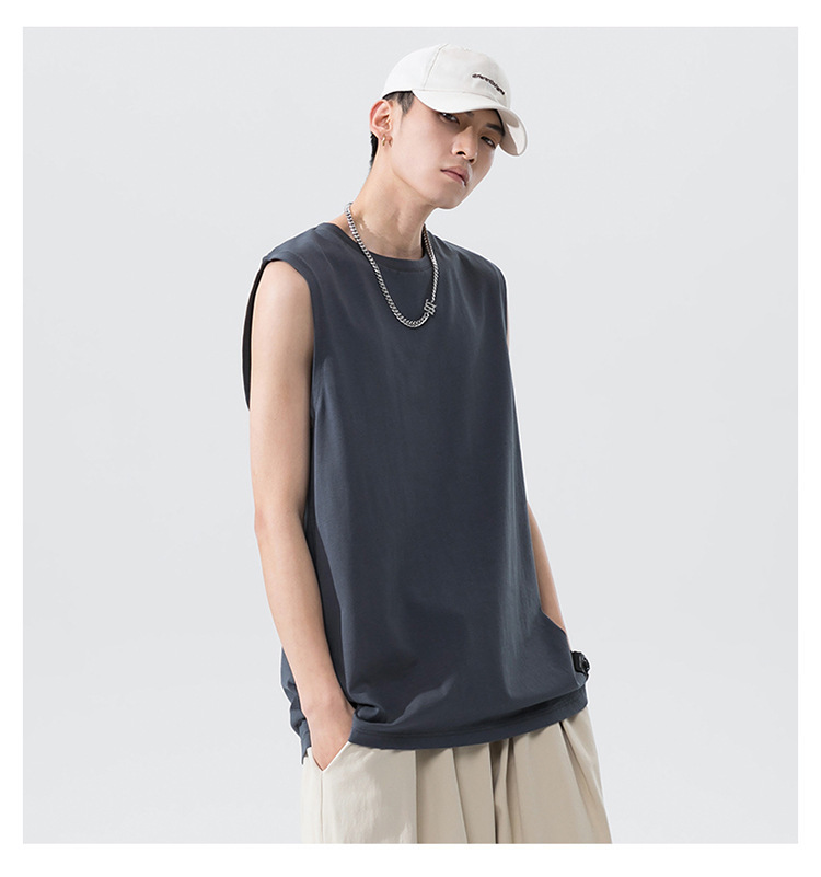 2026 new sports vest, men's sleeveless cotton T-shirt loose trendy plus size top, summer new shoulder basketball sweatshirt T-shirt, fashionable and versatile