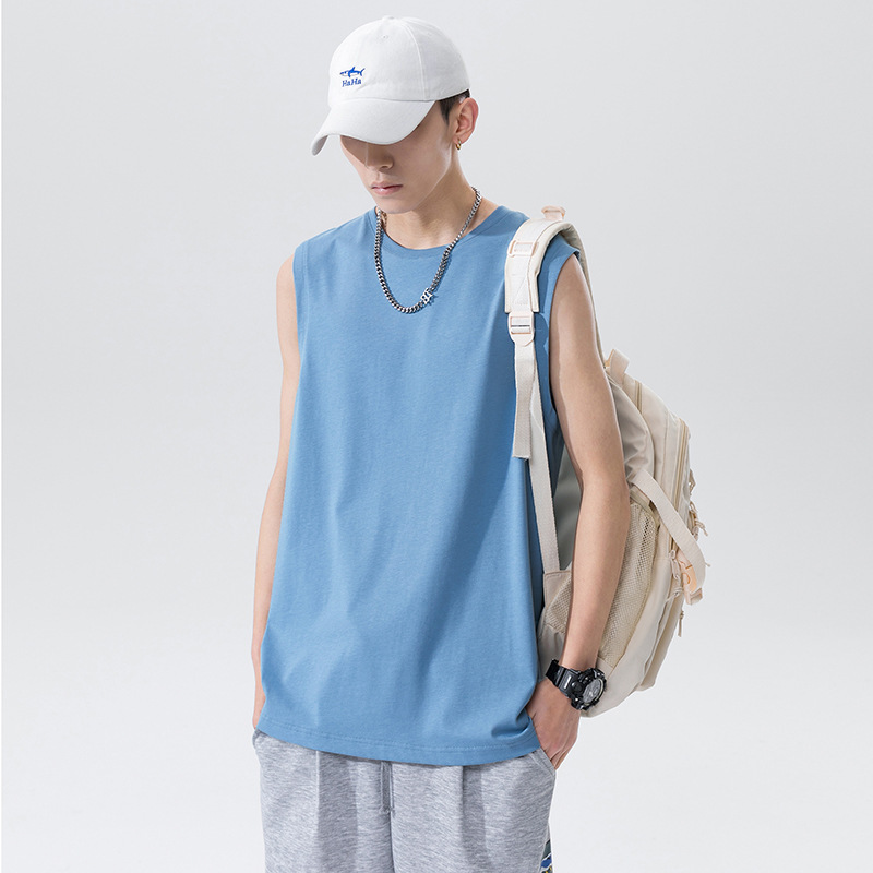 2026 new sports vest, men's sleeveless cotton T-shirt loose trendy plus size top, summer new shoulder basketball sweatshirt T-shirt, fashionable and versatile