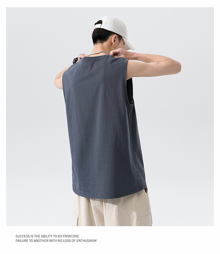2026 new sports vest, men's sleeveless cotton T-shirt loose trendy plus size top, summer new shoulder basketball sweatshirt T-shirt, fashionable and versatile