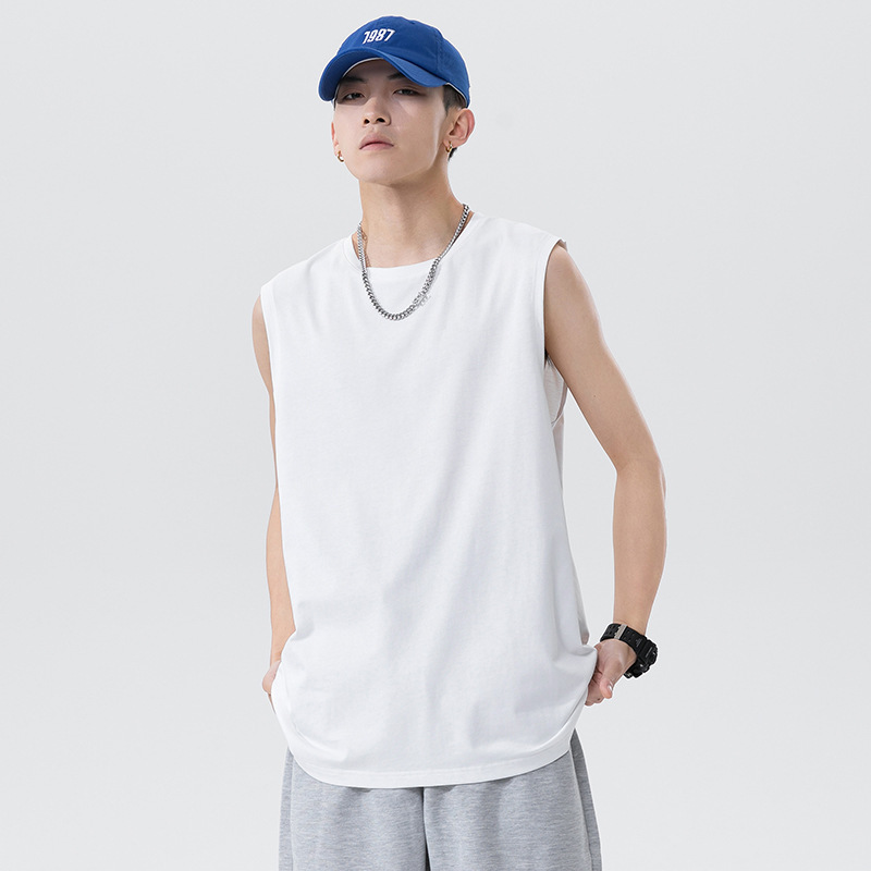 2026 new sports vest, men's sleeveless cotton T-shirt loose trendy plus size top, summer new shoulder basketball sweatshirt T-shirt, fashionable and versatile