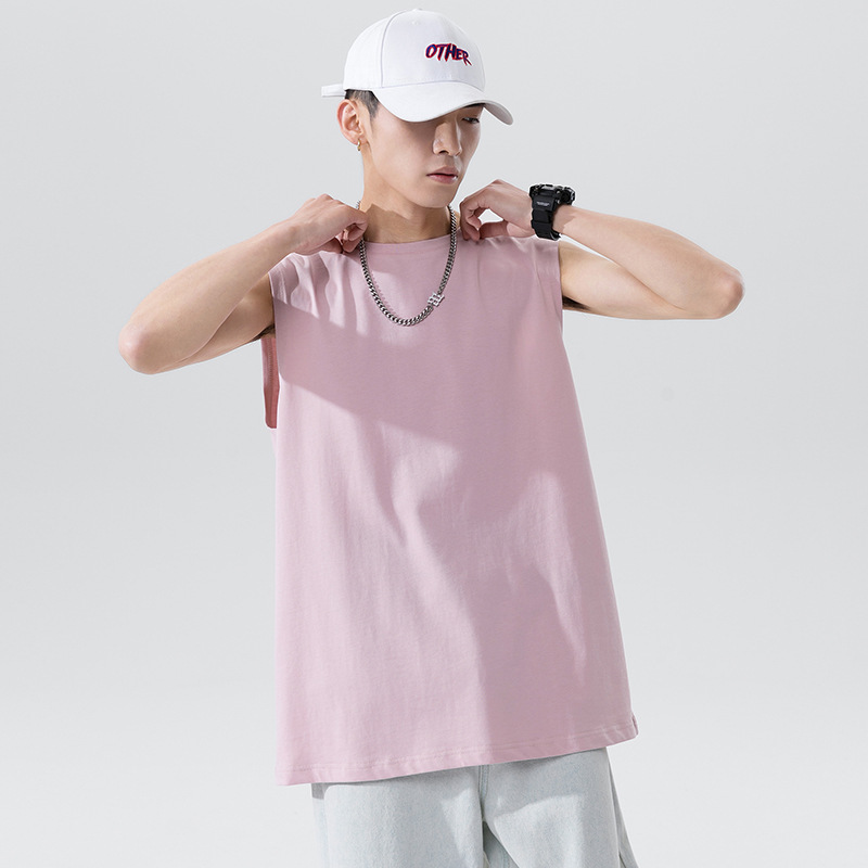 2026 new sports vest, men's sleeveless cotton T-shirt loose trendy plus size top, summer new shoulder basketball sweatshirt T-shirt, fashionable and versatile