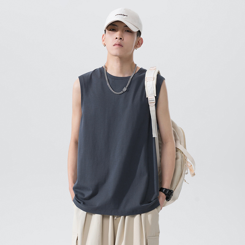 2026 new sports vest, men's sleeveless cotton T-shirt loose trendy plus size top, summer new shoulder basketball sweatshirt T-shirt, fashionable and versatile