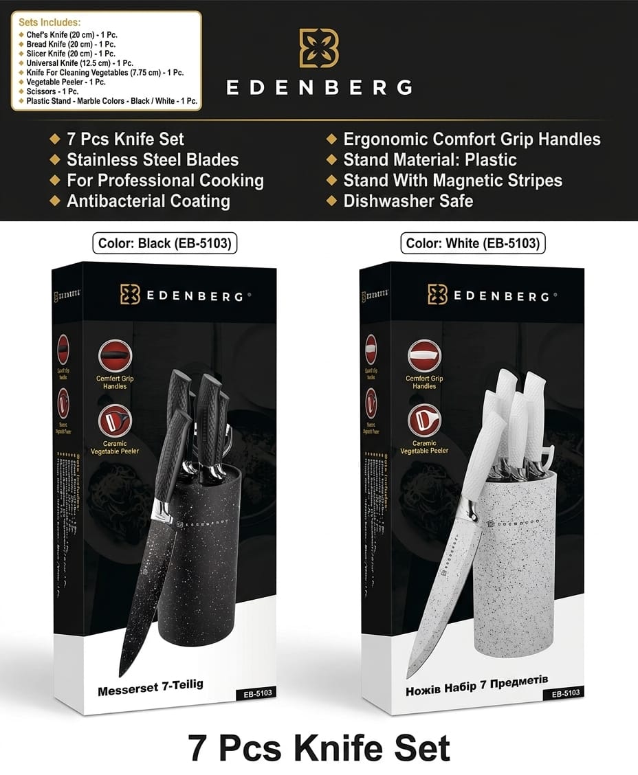 7PCS EDENBERG KITCHEN KNIFE SET 🔪✨
A stylish and practical knife set designed to make everyday food preparation easier and more convenient. With multiple knives for different kitchen tasks, it is a u