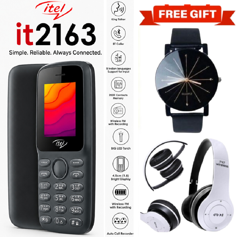 LIMITED DISCOUNT !!!BRAND NEW ITEL 2163 1.8" Display Wireless FM Dual SIM Opera Mini Bright Torch Kabambe Button Feature Phone King Talker with 2000 Contacts Memory, Long-Lasting Battery + FREE GIFTS