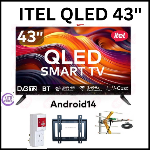 Itel 43 Inch QLED Smart TV Full HD, WiFi, Bluetooth, Frameless Display, Netflix, YouTube, Prime Video, Built-in Decoder, HDR Picture Quality, Energy Saving Television ANDROID 16 SMART TV+3 FREE GIFTS