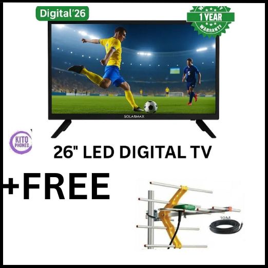 Solarmax 26" AC/DC INCHES LED DIGITAL FLAT SCREEN TV-INBUILD DECODER-USB/HDMI , Free to Air Tv+FREE GIFTS(ARIAL)