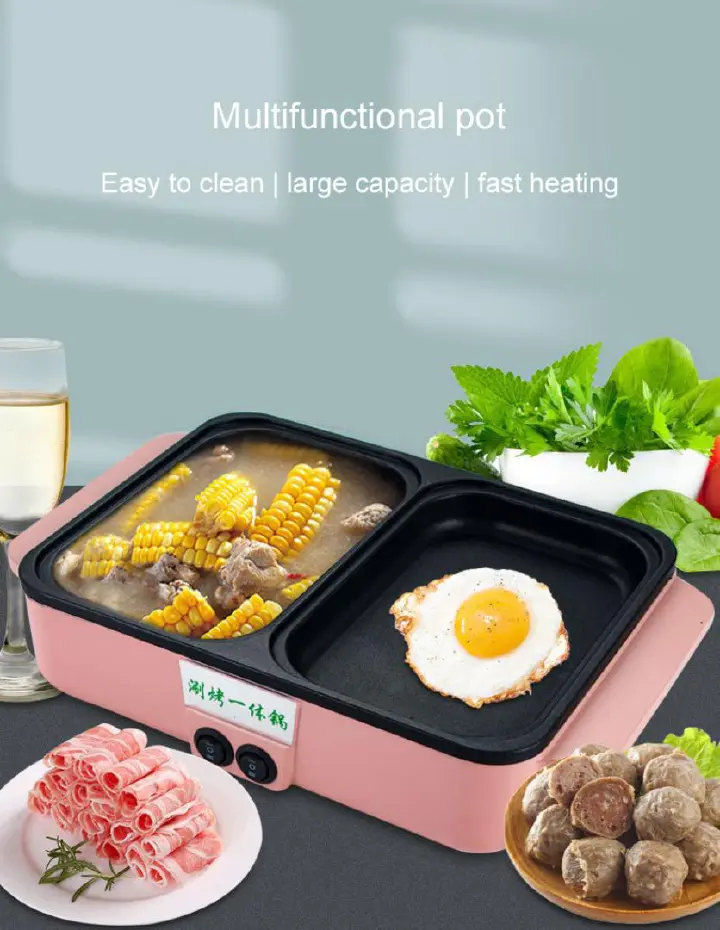 Cooker,Hot Pot With Grill Electric Hot Pot And Frying Pan Shabu Shabu Pot With Grill Integrated Indoor NonStick