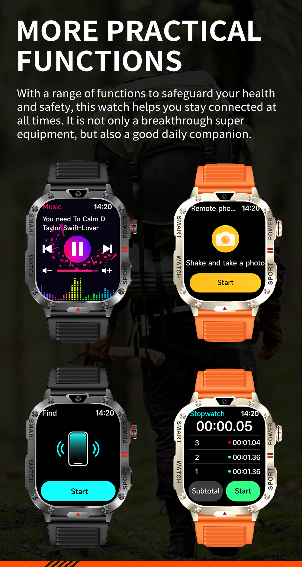 New Smartwatch SIM Card Slot Camera Flashlight Outdoor Sports Smart Watch for Men Women Phone Watch For Android IOS Men's Smart Watch with SIM Card Sports Watch Bluetooth Call Smartwatch for Man Woman