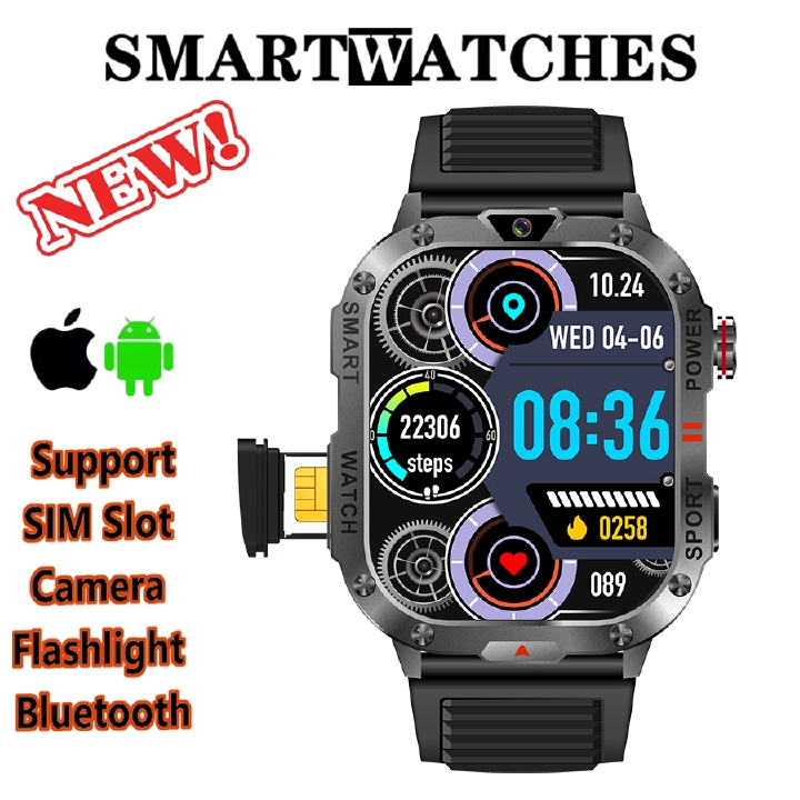 New Smartwatch SIM Card Slot Camera Flashlight Outdoor Sports Smart Watch for Men Women Phone Watch For Android IOS Men's Smart Watch with SIM Card Sports Watch Bluetooth Call Smartwatch for Man Woman