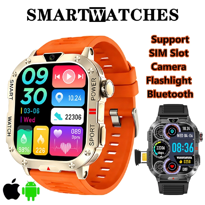Smart Watch With Sim Slot and Camera Flashlight Bluetooth Wireless Call Step Counting Sports Smart watch for Men Android IOS Siri Smart Watch Phone with SIM Card Sports Watch Smartwatch for Man Women