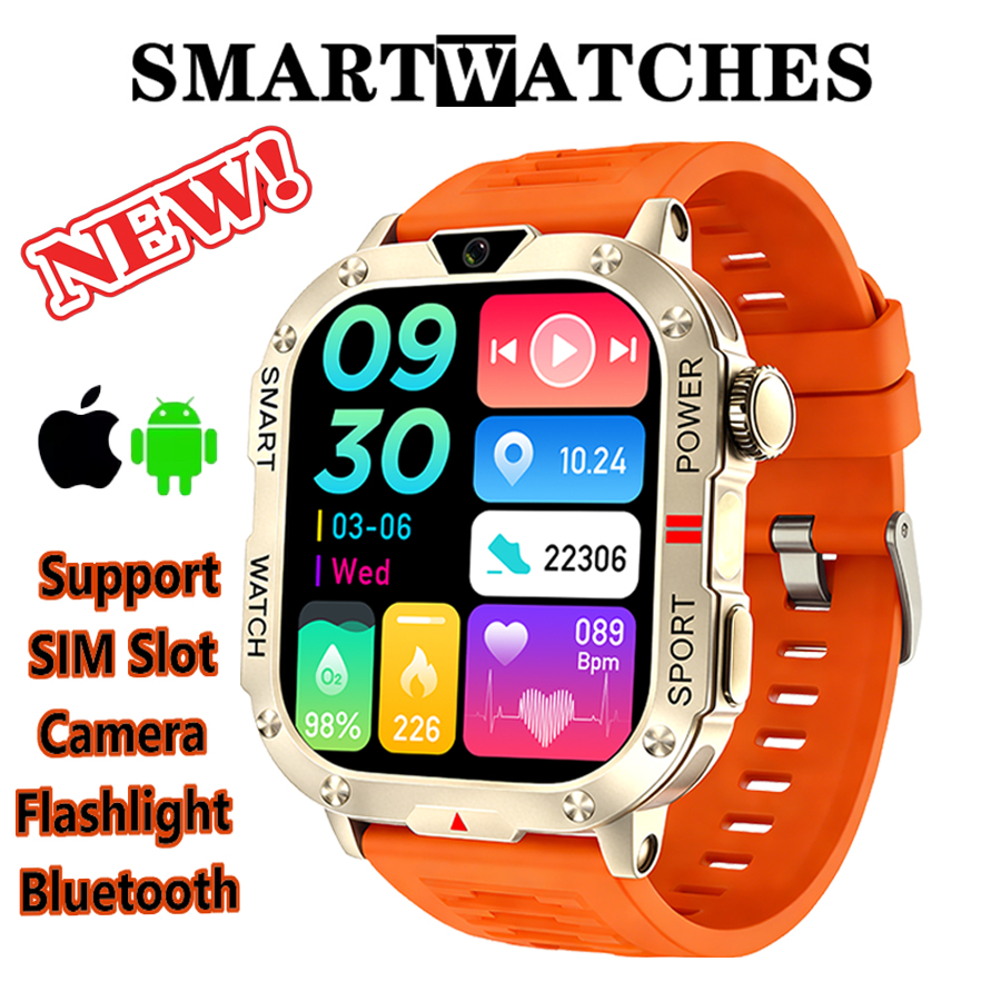 Smart Watch With Sim Slot and Camera Flashlight Bluetooth Wireless Call Step Counting Sports Smart watch for Men Android IOS Siri Smart Watch Phone with SIM Card Sports Watch Smartwatch for Man Women