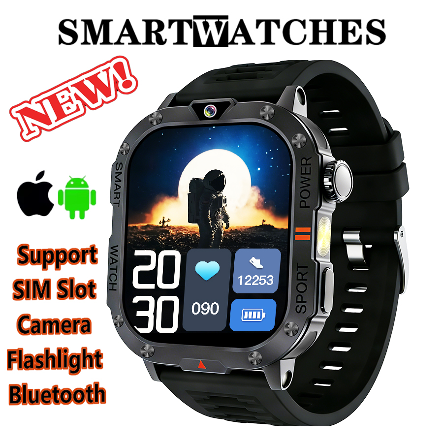 Smart Watch With Sim Slot and Camera Flashlight Bluetooth Wireless Call Step Counting Sports Smart watch for Men Android IOS Siri Smart Watch Phone with SIM Card Sports Watch Smartwatch for Man Women