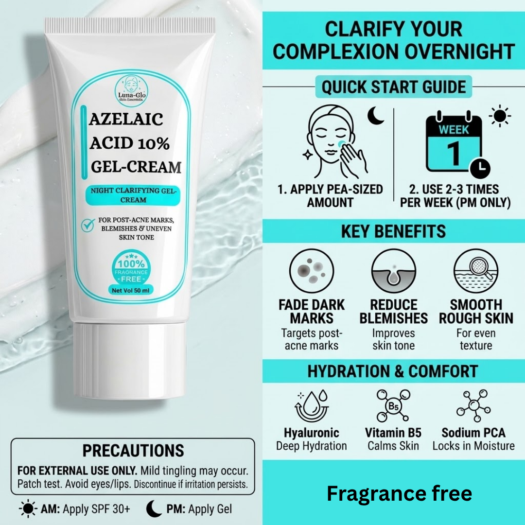 Luna-glo's Azelaic Acid 10% Night Clarifying Gel-Cream