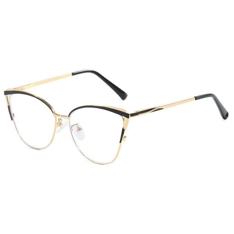 New Cat Eye Plain Face Advanced Anti-Blue Glasses Metal Frame Business Office Can Be Equipped With Degree Flat Glasses