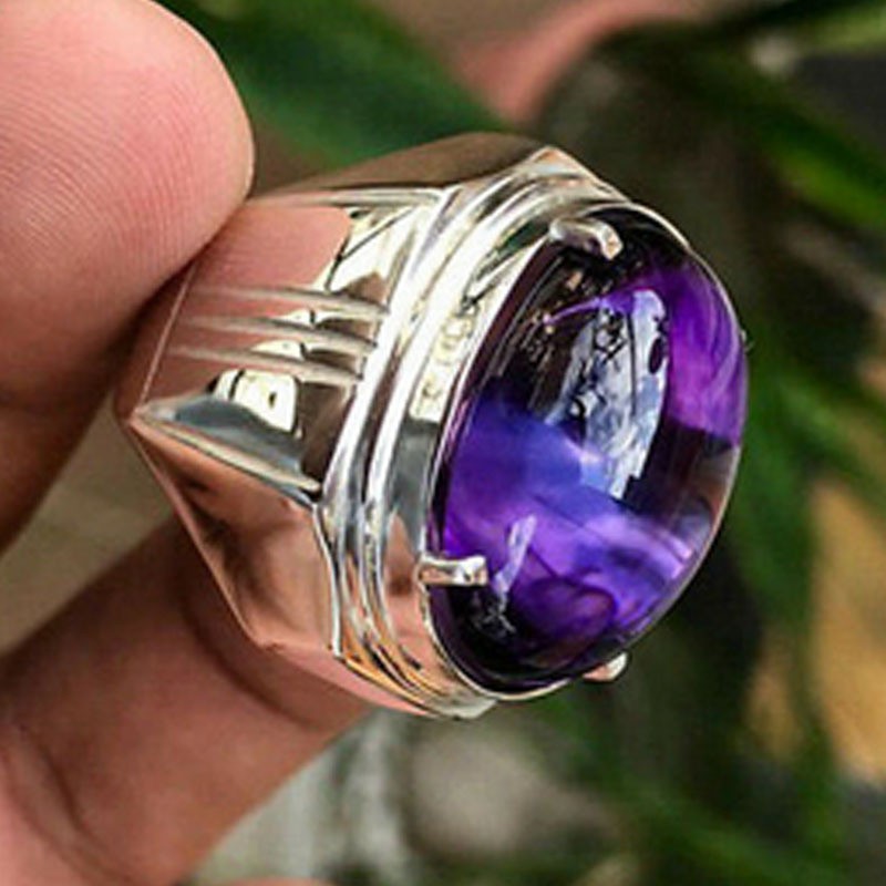 New Purple Egg Irregular Silver Ring Popular Fashion Hand Jewelry