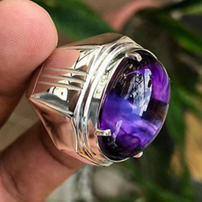 New Purple Egg Irregular Silver Ring Popular Fashion Hand Jewelry