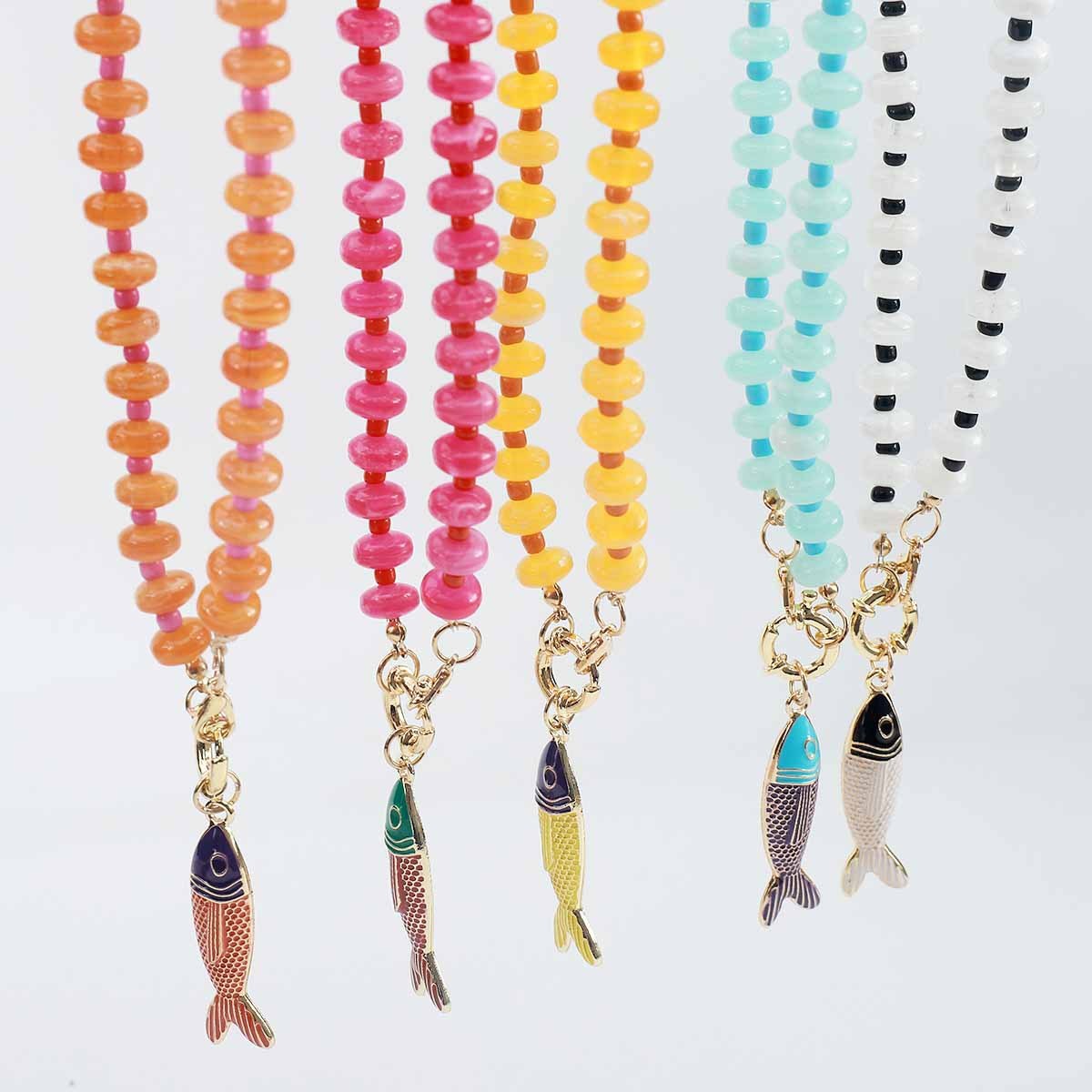 Bohemian Colored Resin Beaded Necklace, Small Fish Collarbone Chain Accessories