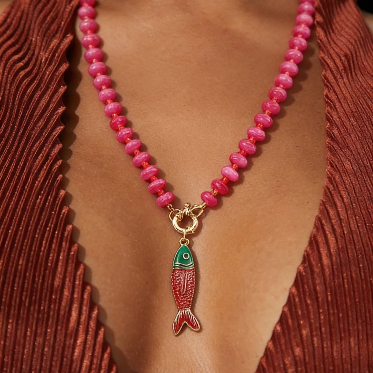 Bohemian Colored Resin Beaded Necklace, Small Fish Collarbone Chain Accessories