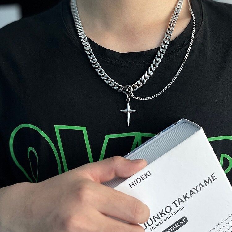 Niche Design Gender-Neutral Titanium Steel Double-Layer Mango Pendant Necklace Men'S And Women'S Hip-Hop Advanced Sense Collarbone Chain Tide