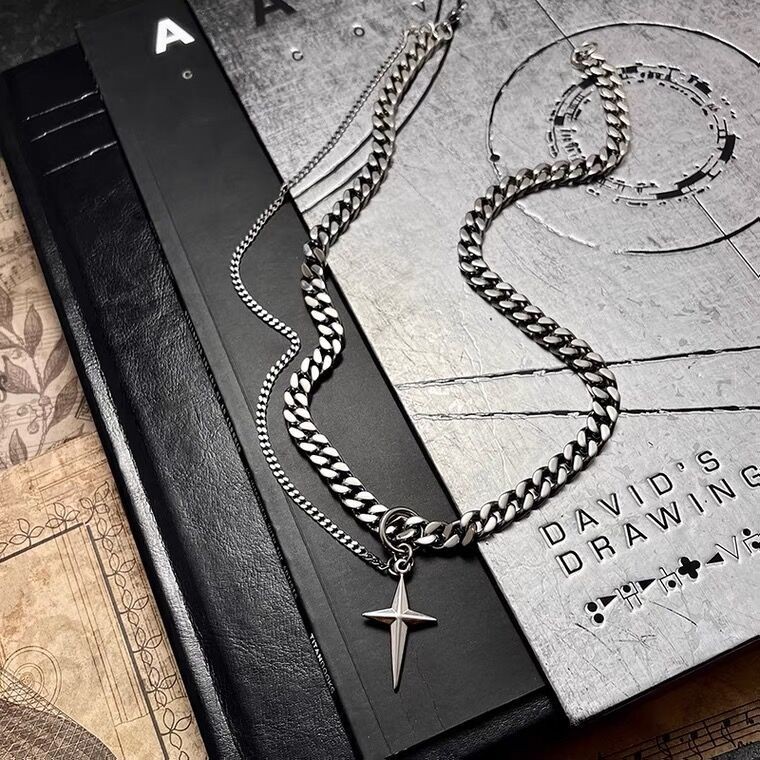 Niche Design Gender-Neutral Titanium Steel Double-Layer Mango Pendant Necklace Men'S And Women'S Hip-Hop Advanced Sense Collarbone Chain Tide