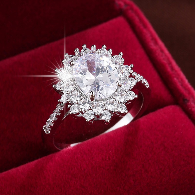 Inlaid With Colored Zircon Sunflower Ring, Women'S Ring, Egg-Shaped Sapphire Light Luxury Explosion