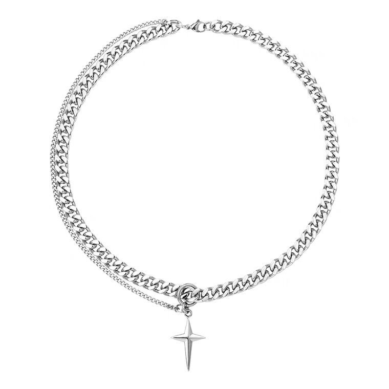 Niche Design Gender-Neutral Titanium Steel Double-Layer Mango Pendant Necklace Men'S And Women'S Hip-Hop Advanced Sense Collarbone Chain Tide