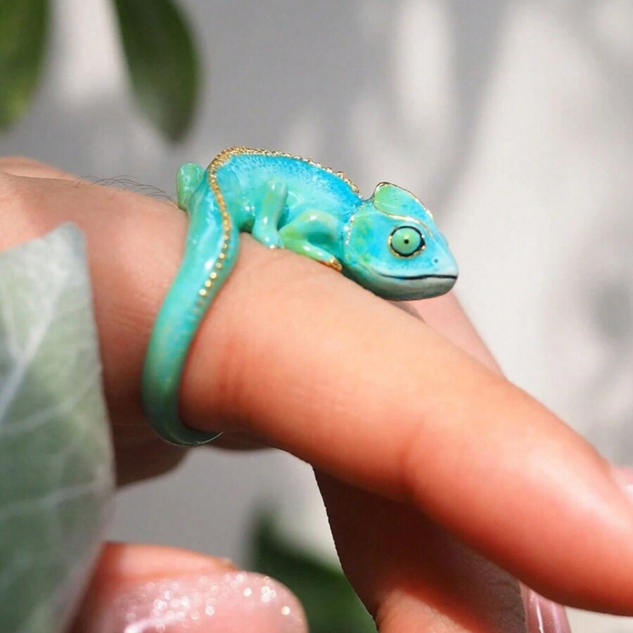 Creative Three-Dimensional Cute Pet Lizard Index Finger Ring Reptile Chameleon Ring Opening Adjustable Simulated Animal Ring