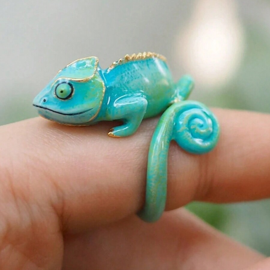 Creative Three-Dimensional Cute Pet Lizard Index Finger Ring Reptile Chameleon Ring Opening Adjustable Simulated Animal Ring