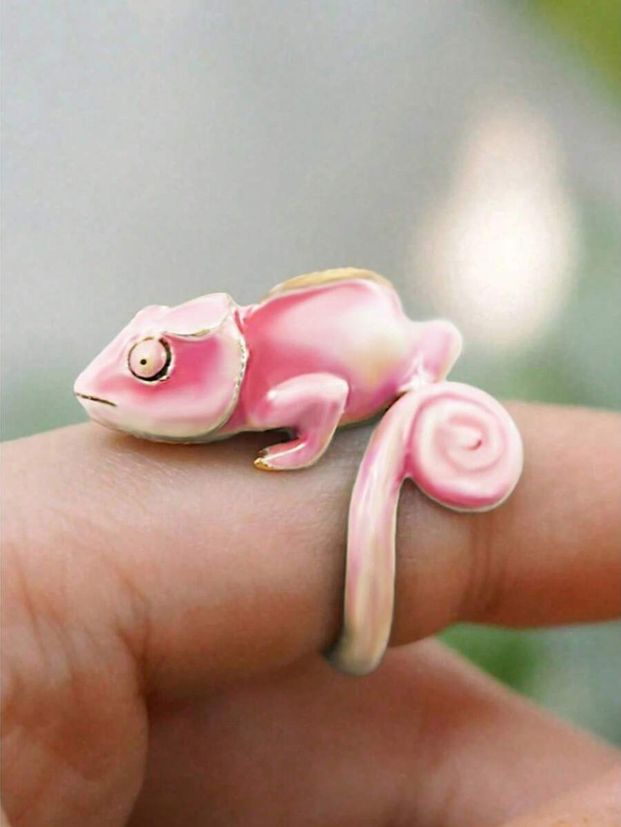 Creative Three-Dimensional Cute Pet Lizard Index Finger Ring Reptile Chameleon Ring Opening Adjustable Simulated Animal Ring