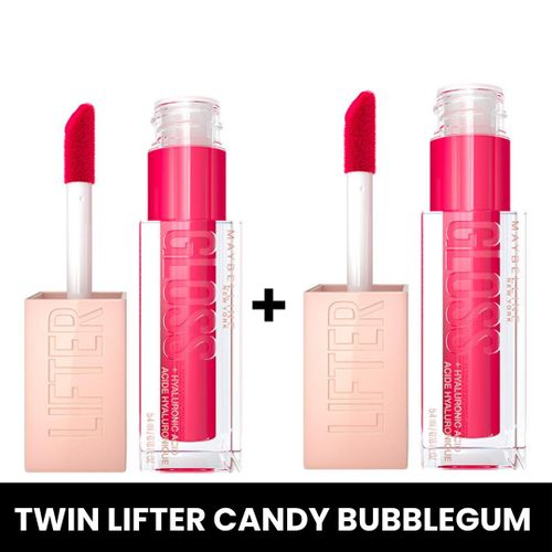 Maybelline Twin Pack Hydrating Lifter Gloss Bubblegum Shade 024 - with Hyaluronic acid for hydrated, fuller, lifted lips, 5.4 ml
