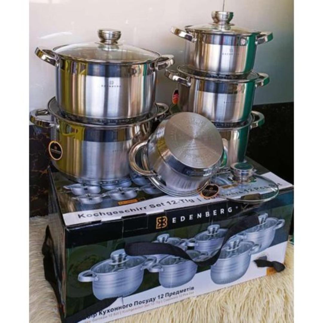 EDENBERG Heavy Duty 12 Pcs Stainless Steel Sufuria Set – Elegant & Multipurpose