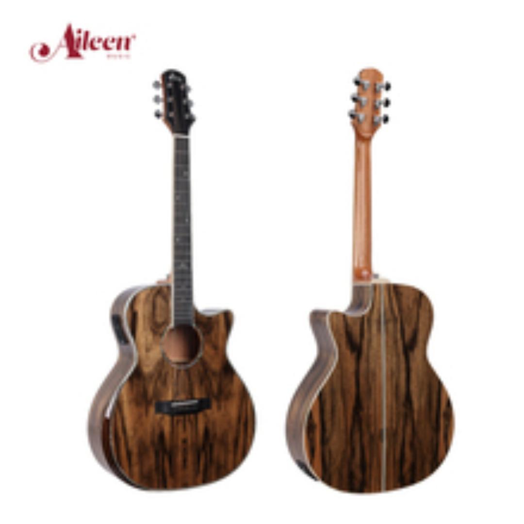 SEMI Acoustic Electric Guitar Cutaway – Built-in Pickup, 4-Band Equalizer, Digital Tuner, Steel Strings, Natural Wood