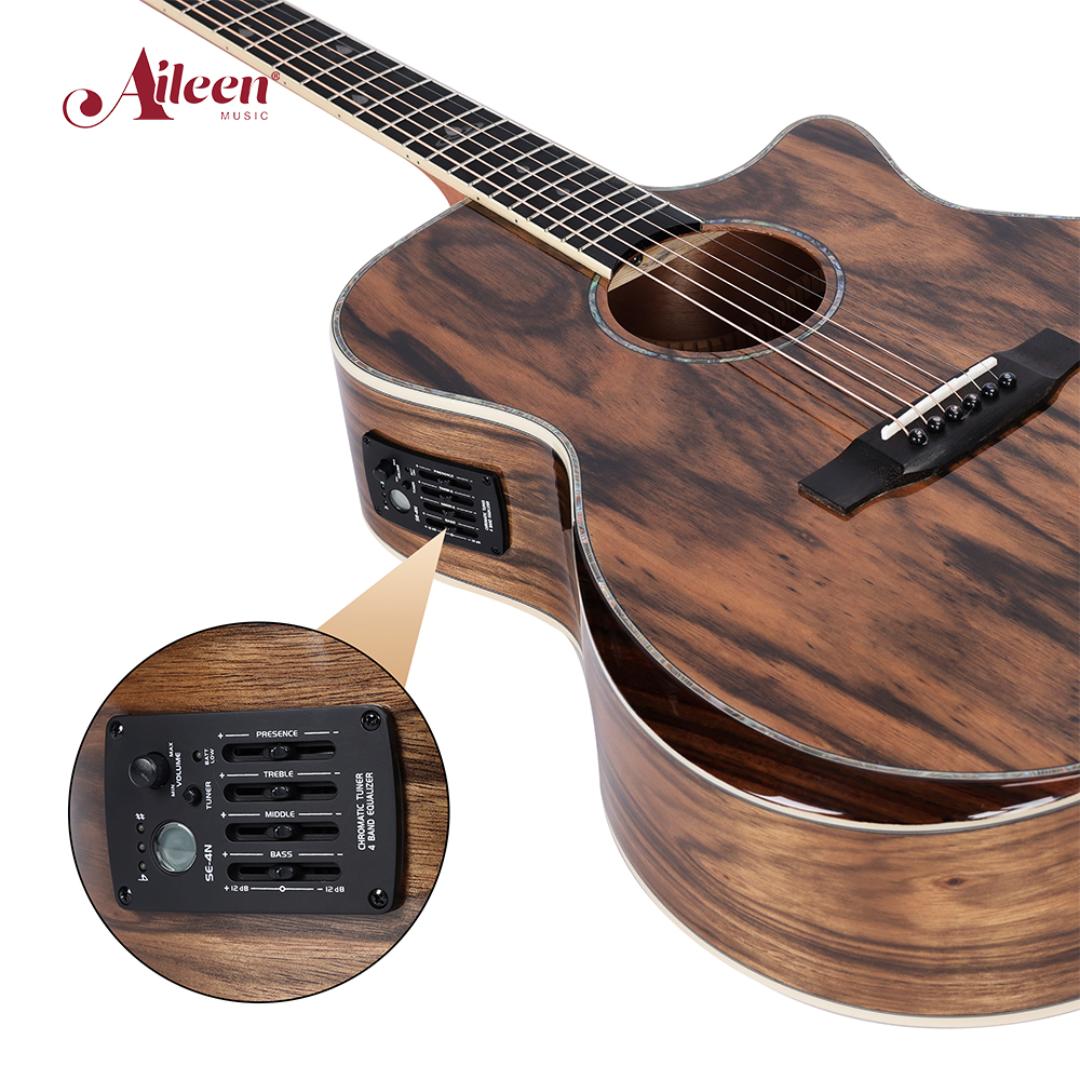 SEMI Acoustic Electric Guitar Cutaway – Built-in Pickup, 4-Band Equalizer, Digital Tuner, Steel Strings, Natural Wood