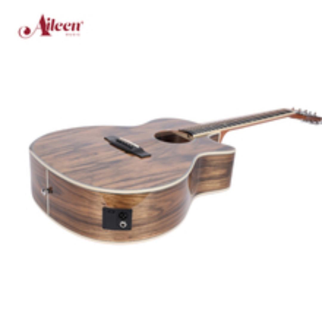 SEMI Acoustic Electric Guitar Cutaway – Built-in Pickup, 4-Band Equalizer, Digital Tuner, Steel Strings, Natural Wood