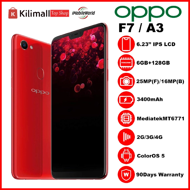 Refurbished Phone OPPO F7 / A3  4GB+ 128GB 6.23" IPS LCD 25MP+16MP Camera 3400mAh Dual SIM 4G network 3 Months Warranty  Smart Phone